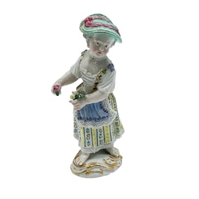 Antique Meissen Porcelain Figurine, Child With Flowers