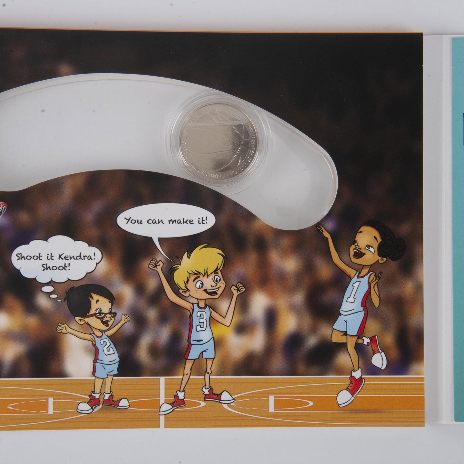 2020-S Basketball Hall of Fame Kids Clad Half-Dollar: Uncirculated, San Francisco Mint. The obverse design features the intense hands-on action in play, and the reverse depicts a basketball passing through a net. Coin creatively displayed in original US 