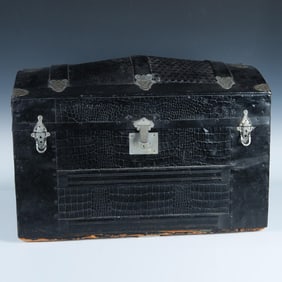 Antique Original Oak Wood Dome Top Steamer Trunk