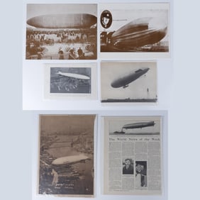 Set of 6 Airships Newspaper Clippings & Sepia Photographs