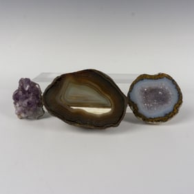 3pc Cut Geodes, Amethyst and Agate