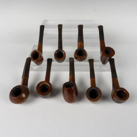 9pc Vintage Carved Wood with Black Stems Tobacciana Pipes