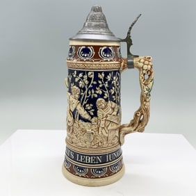 German Stoneware and Pewter Beer Stein, A Fresh Drink