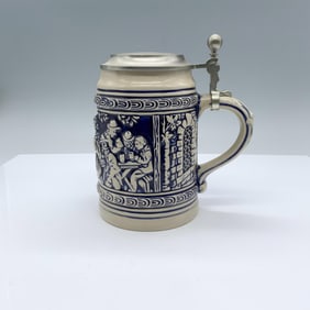 Gerz Ceramic and Tin Beer Stein, Tavern Scene