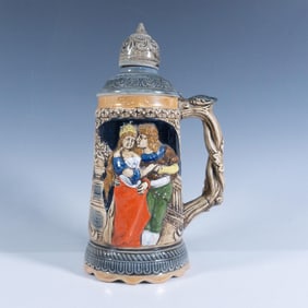 Vintage Ceramic Musical Stein with Cork Top, Maiden and Sir