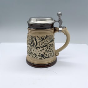 Vintage Pottery and Pewter Beer Stein, Artichoke