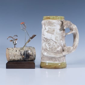 2pc Hunter Wire Art Sculpture & Wildlife Beer Stein