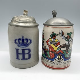2pc Vintage German Stoneware Beer Steins, Hofbrauhaus Munich