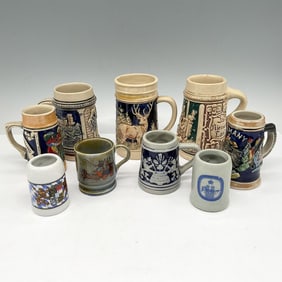 9pc German Porcelain & Earthenware Beer Steins
