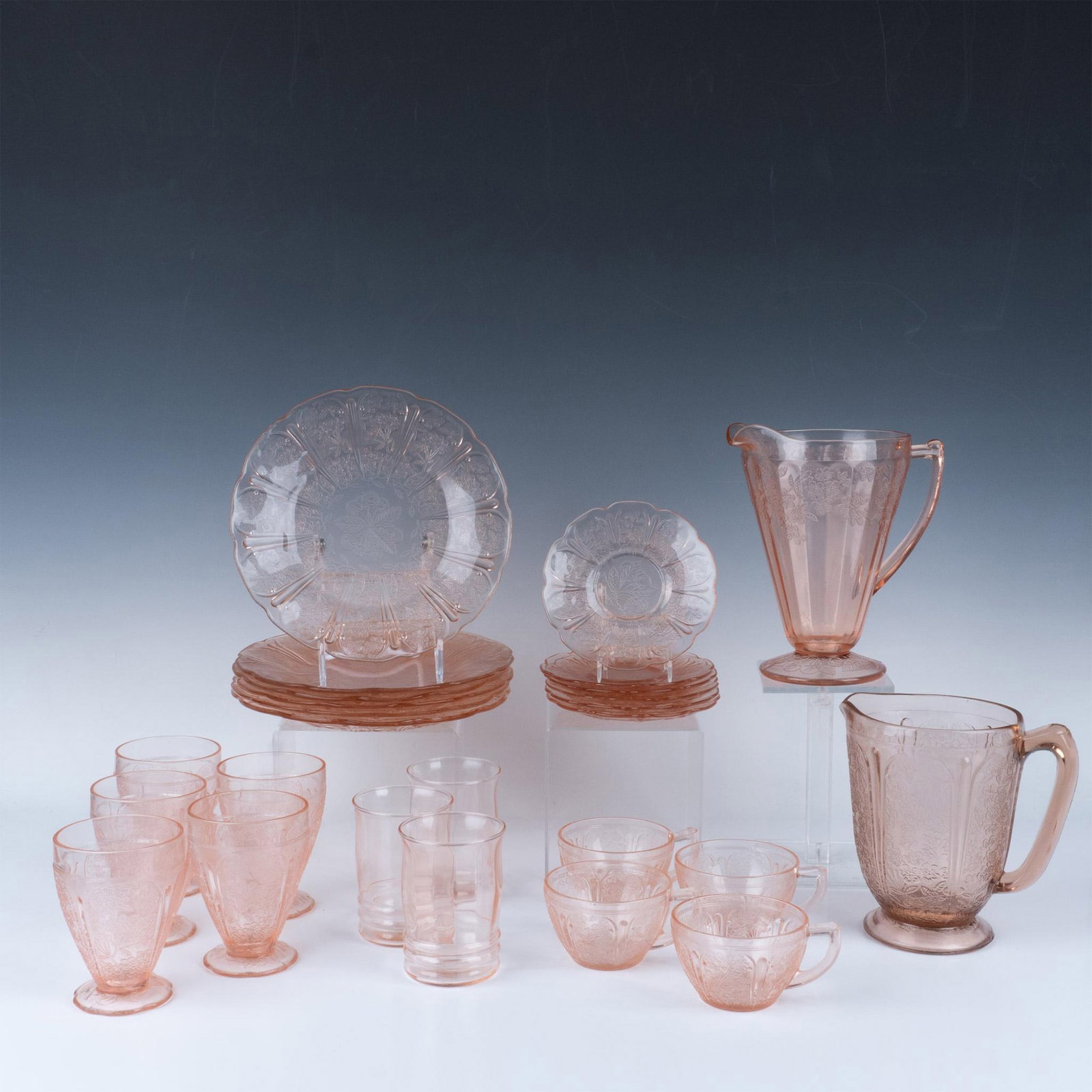 26pc Pink Depression Glass Dinnerware, Cherry Blossom (1 of 12)