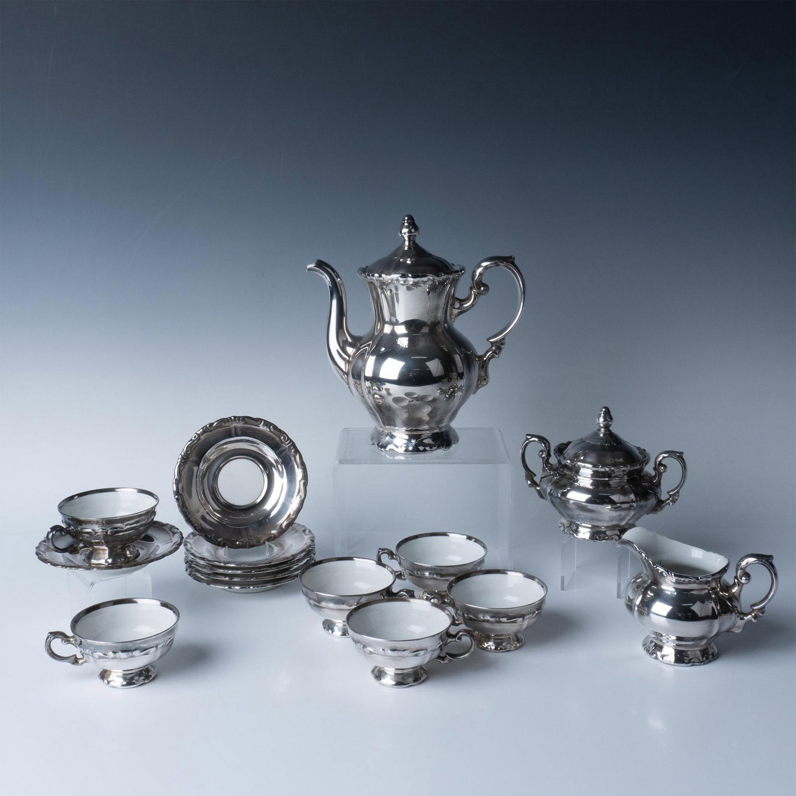 17pc Johann Seltmann Tea Service, Silver Plated Porcelain (1 of 11)