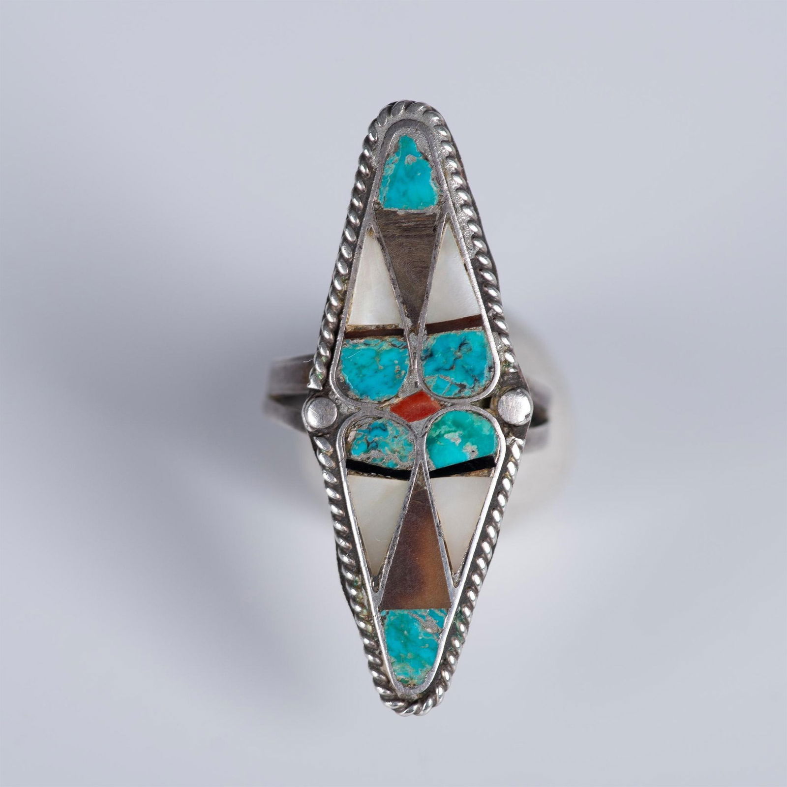 Handmade Zuni Sterling, MoP, Turquoise & Tortoiseshell Ring (1 of 3)