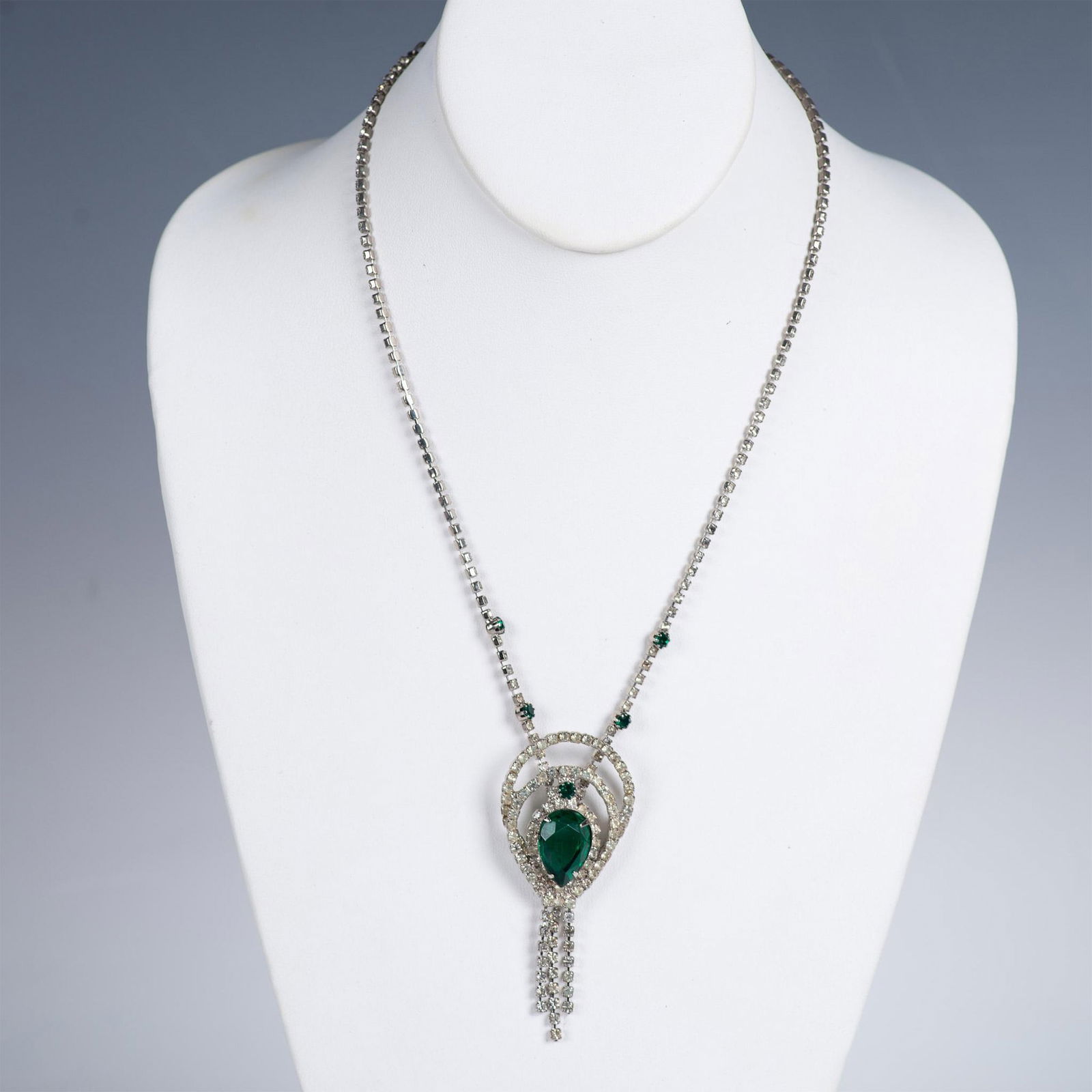 Elegant Clear and Green Rhinestone Necklace & Clip Earrings (1 of 7)