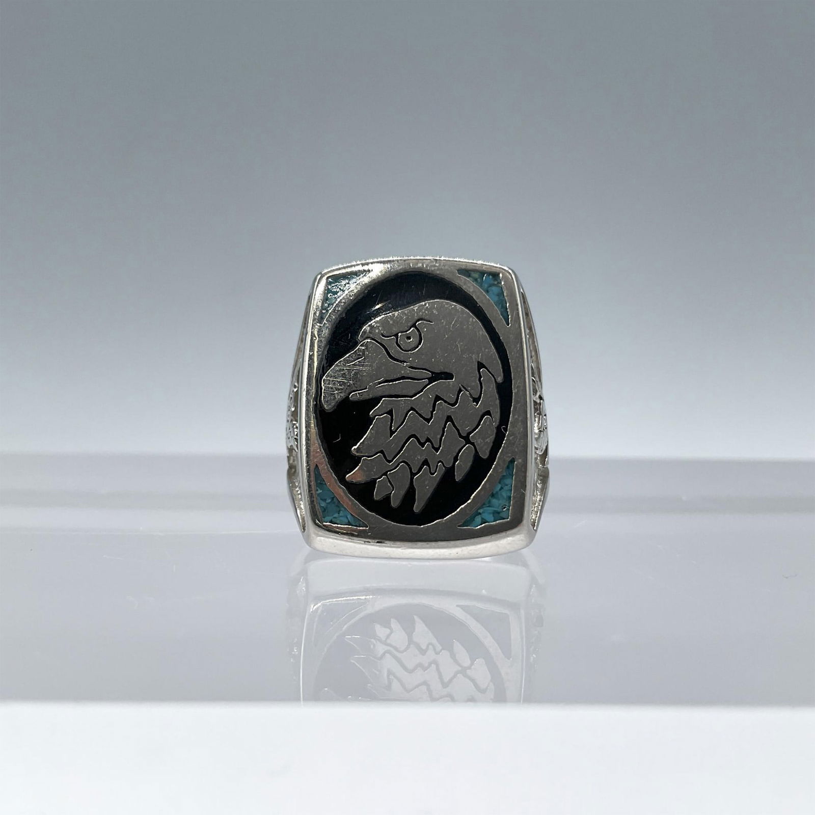 Silver Toned Carved Ring, Eagle (1 of 5)