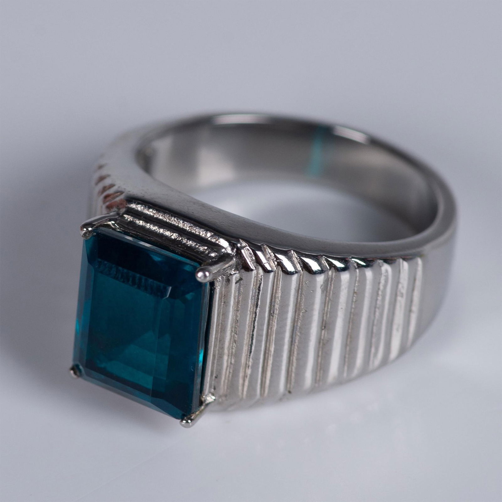 Handsome Steel and Blue Topaz Ring (1 of 5)