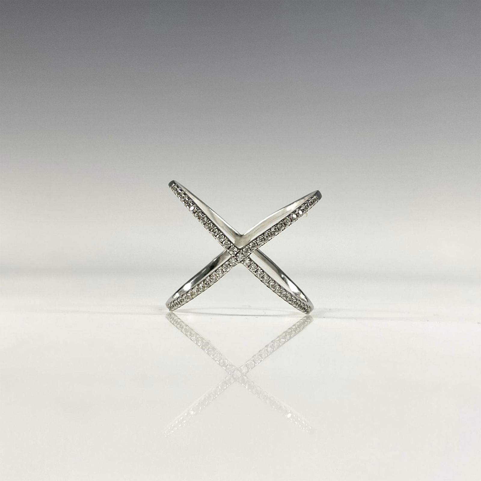 Contemporary Sterling Silver and Crystal Criss Cross X Ring (1 of 3)