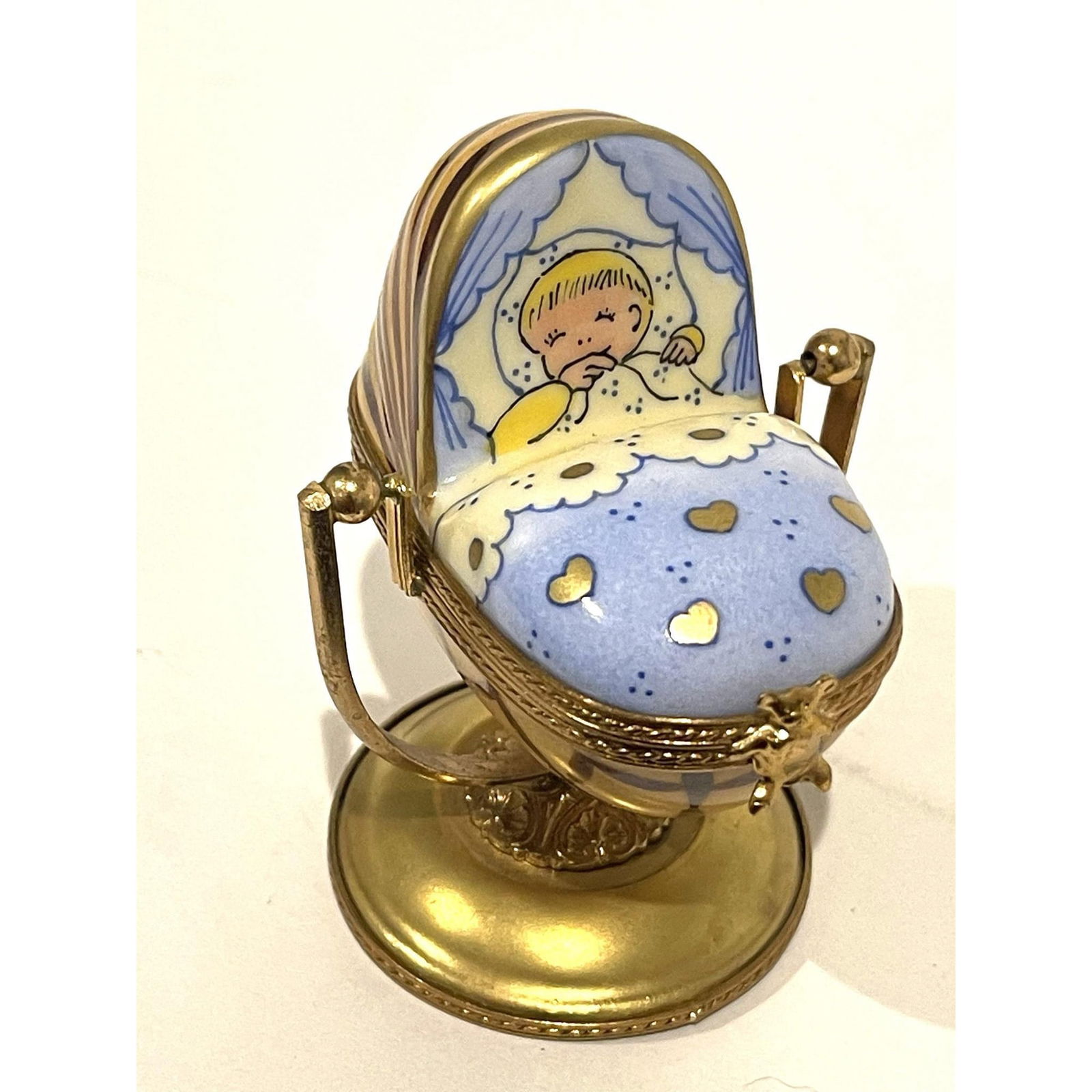 Limoges France Keepsake, Blue Baby Carriage Pram Numbered (1 of 4)