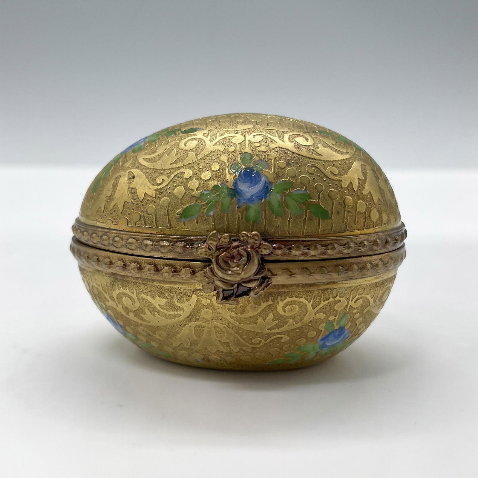 Limoges Porcelain Treasure Box, Gold Oval Chest (1 of 4)
