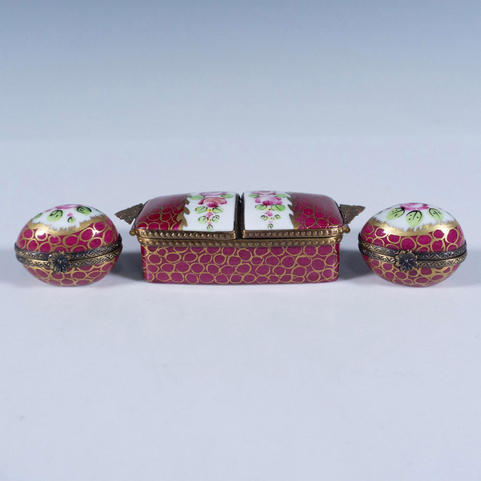 3pc Limoges Porcelain Treasure Boxes, Eggs and Chest (1 of 4)