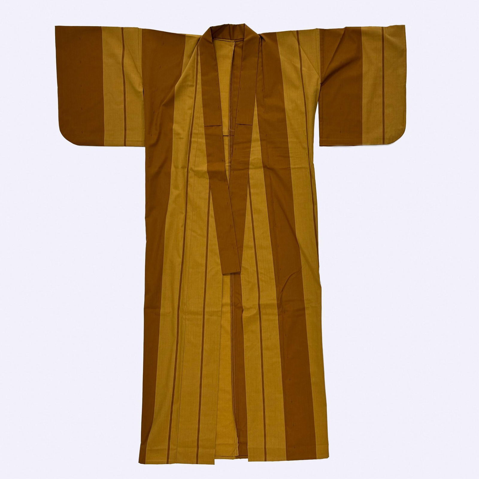 Vintage Japanese Ocher Kimono Robe with Stripe Pattern (1 of 8)