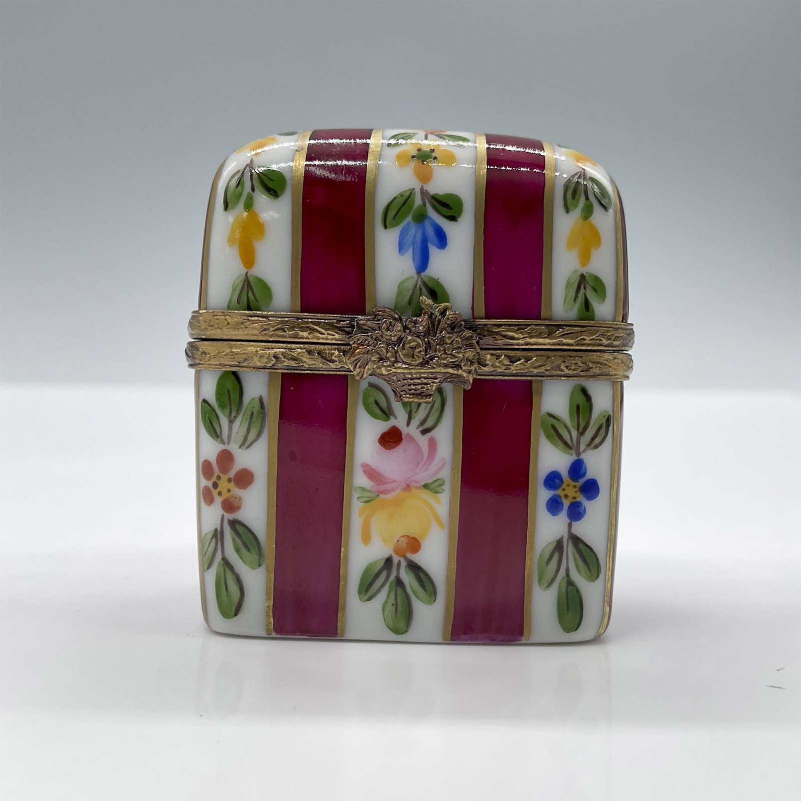 Limoges Porcelain Treasure Box, Floral Red Chest (1 of 4)