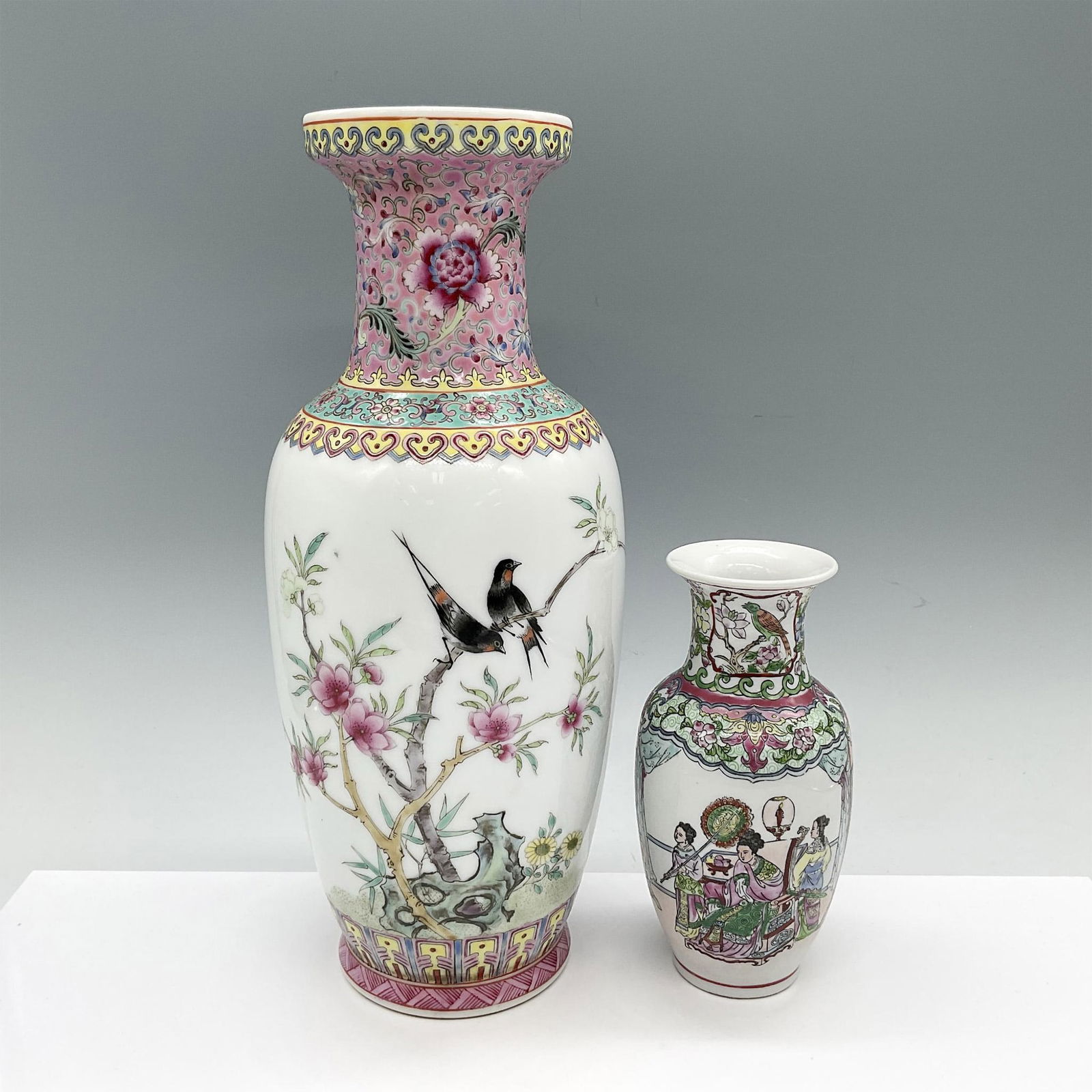 2pc Vintage Chinese Porcelain Famille Rose Vases (1 of 4)