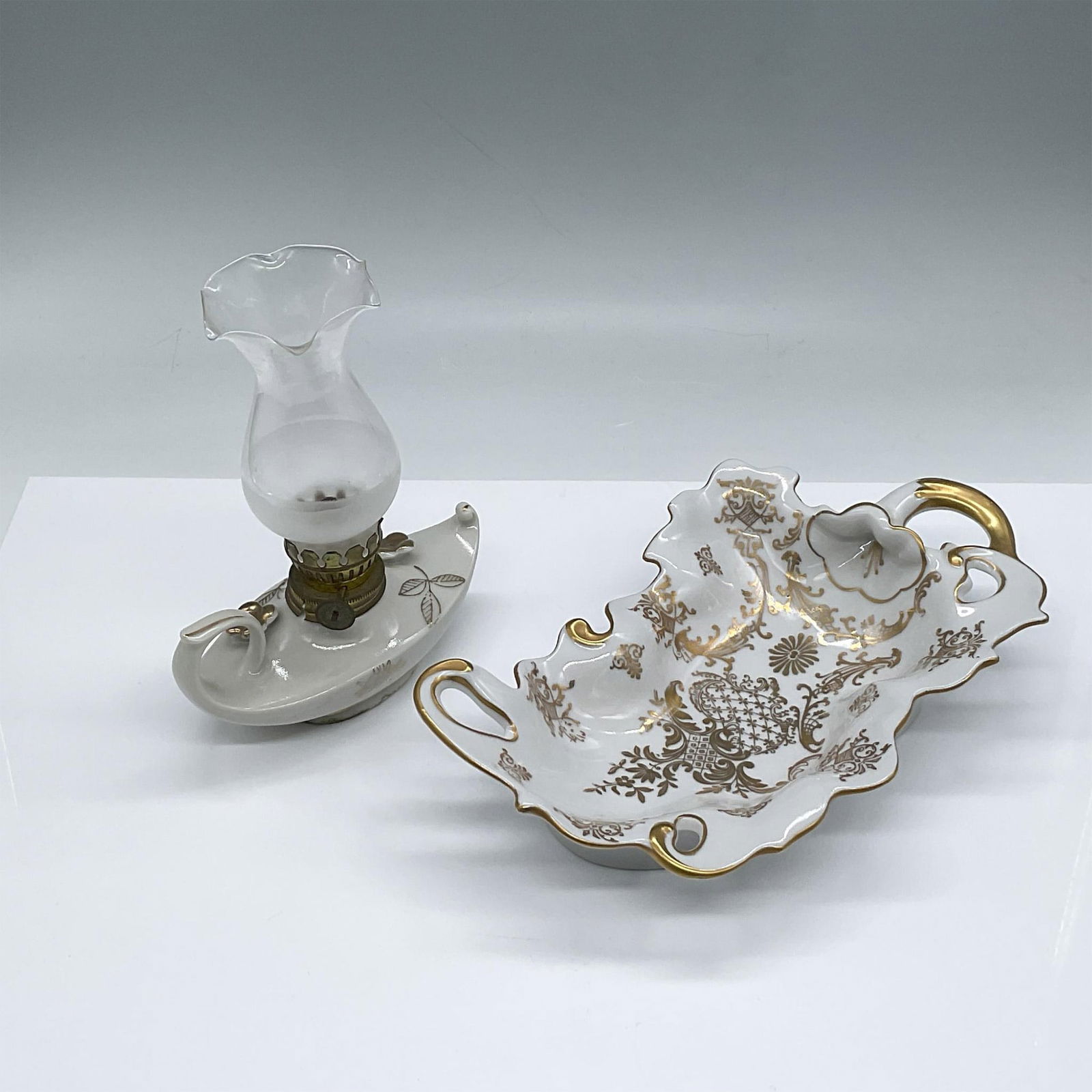 2pc German Porcelain Dish and Oil Lantern (1 of 3)
