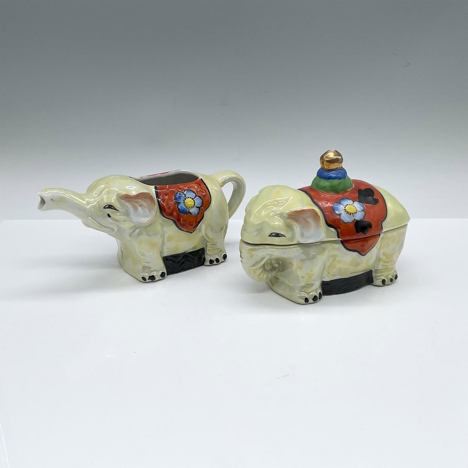 Pair of Japanese Lusterware Elephant Creamer and Sugar Bowl (1 of 4)