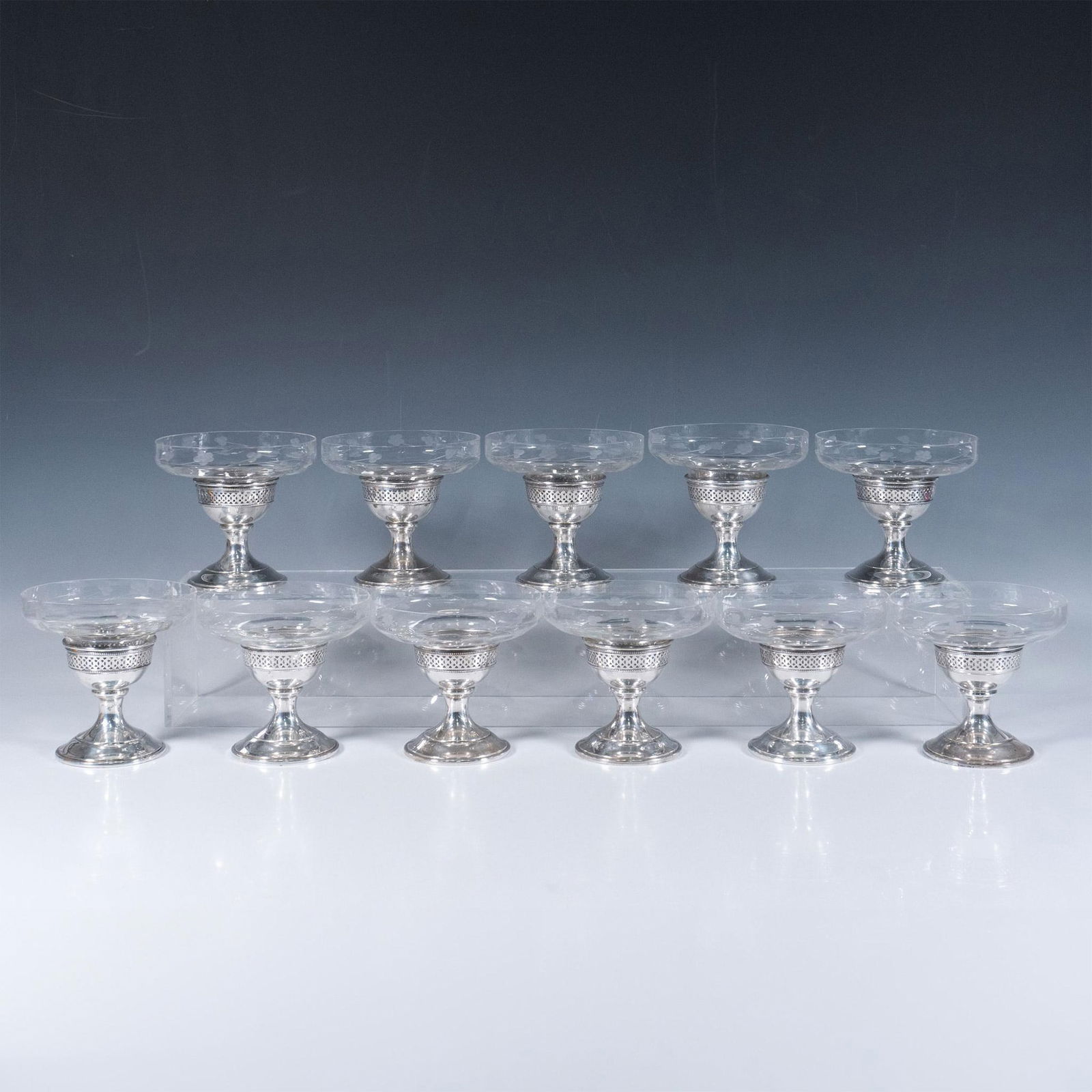11pc Vintage Elgin Sterling Silver & Crystal Sherbet Glasses (1 of 6)
