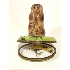 Limoges France Keepsake Box, Hear No Evil Monkey with Banana