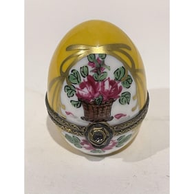 Limoges France Keepsake Box, Porcelain Egg with Thimble