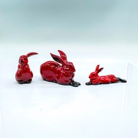 3pc Royal Doulton Flambe Figurines, Rabbits
