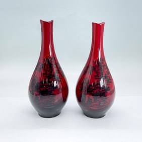 2pc Royal Doulton Flambe Vases, Woodcut 1612