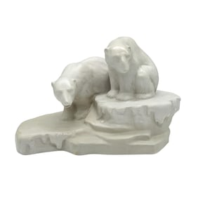 Royal Doulton Very Rare Large Stoneware Model, Polar Bears on Ice Floe