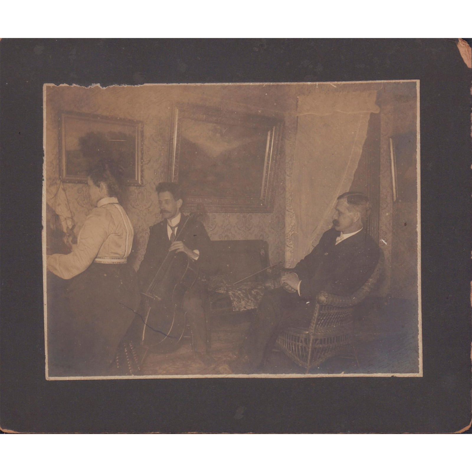 Antique Sepia Candid Group Photograph on Board (1 of 1)