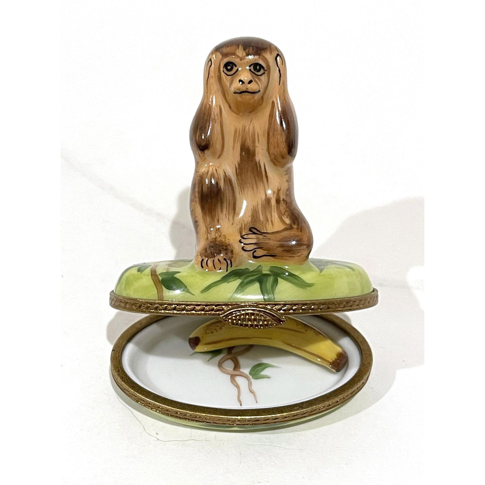 Limoges France Keepsake Box, Hear No Evil Monkey with Banana (1 of 4)