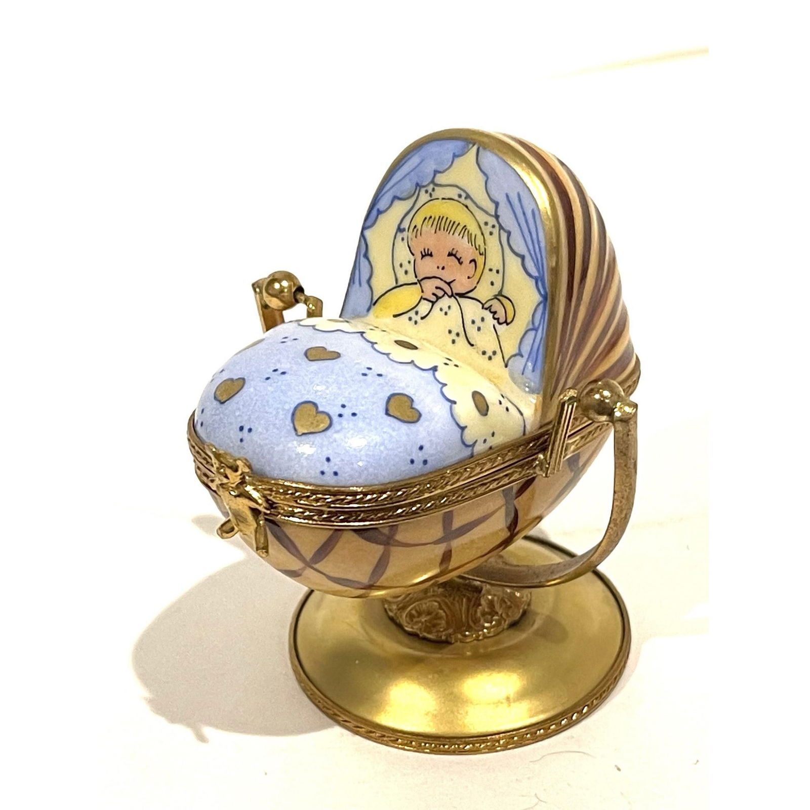 Limoges France Keepsake, Blue Baby Carriage Pram Numbered (1 of 5)