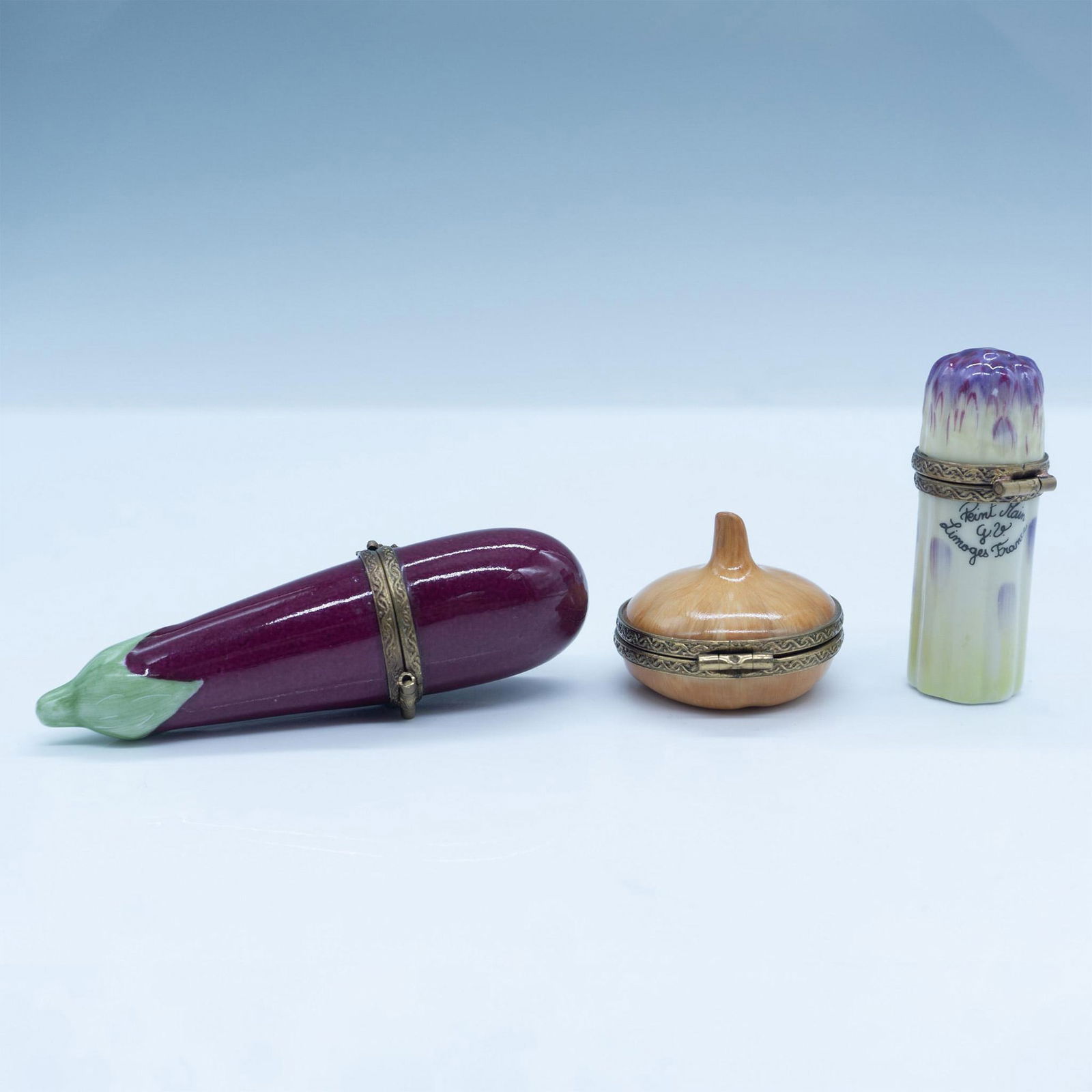 3pc Limoges Porcelain Treasure Boxes, Vegetables (1 of 4)