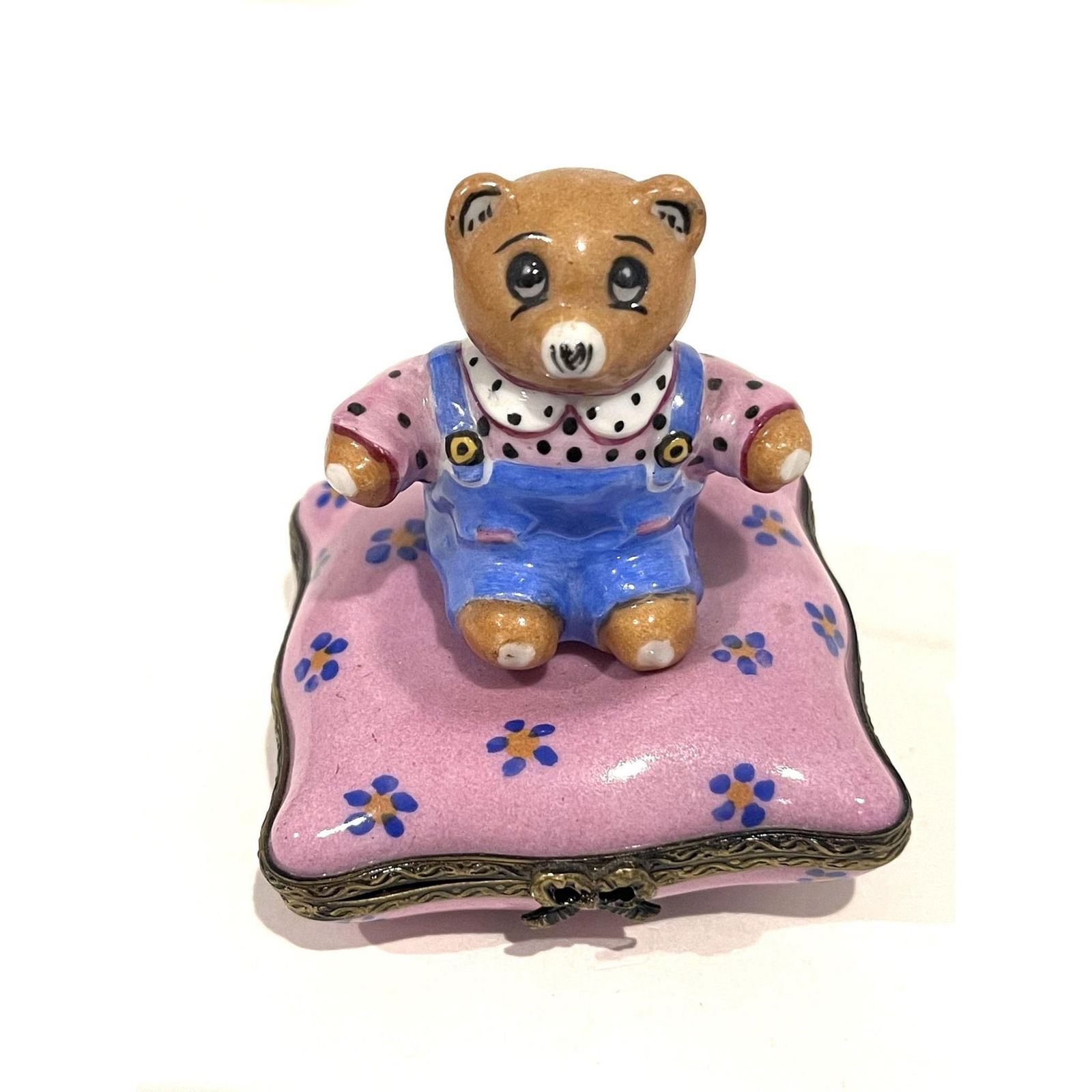 Elda Creations Limoges Keepsake, Teddy Bear on Pink Pillow (1 of 4)