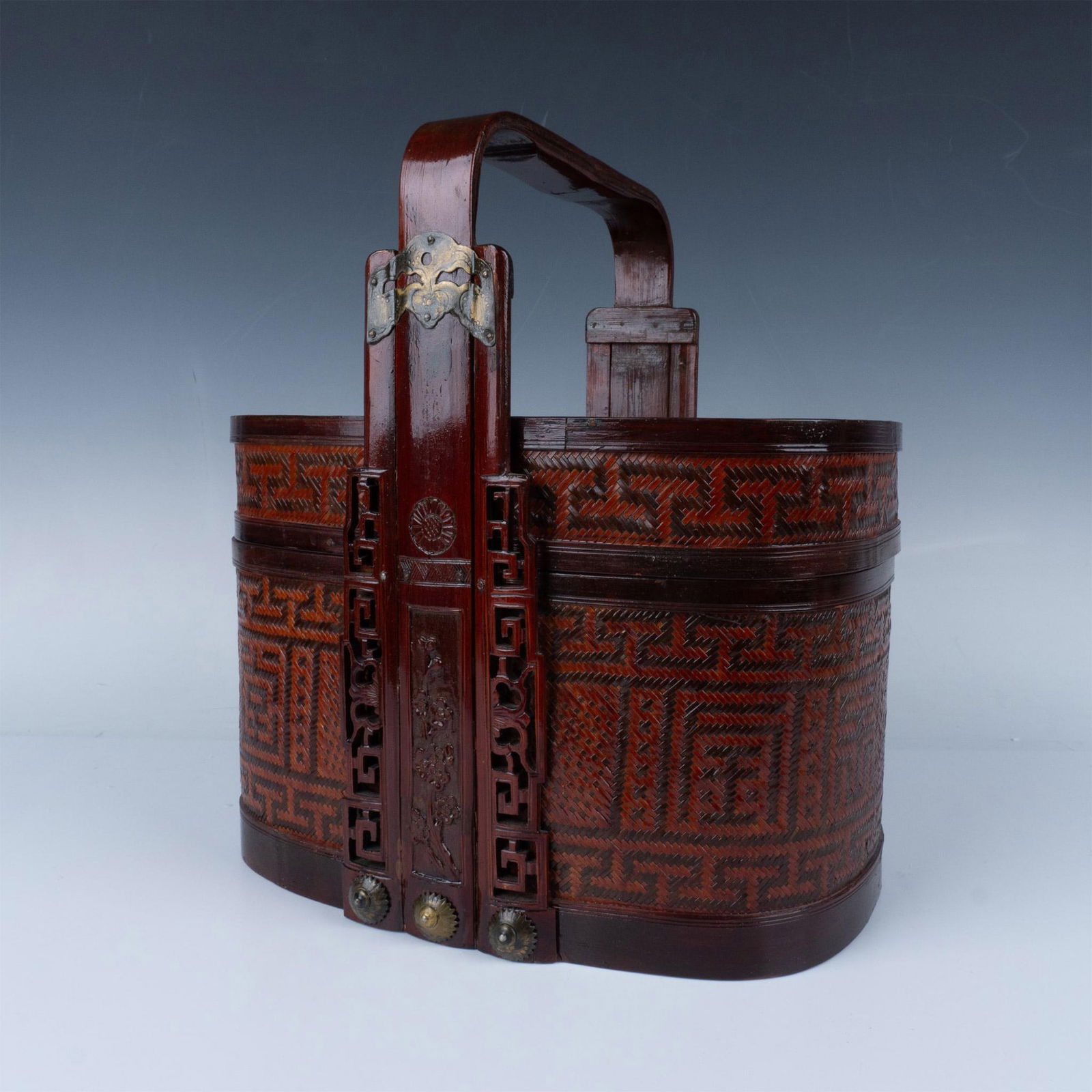 Maitland Smith Wood and Rattan Wicker Basket (1 of 6)