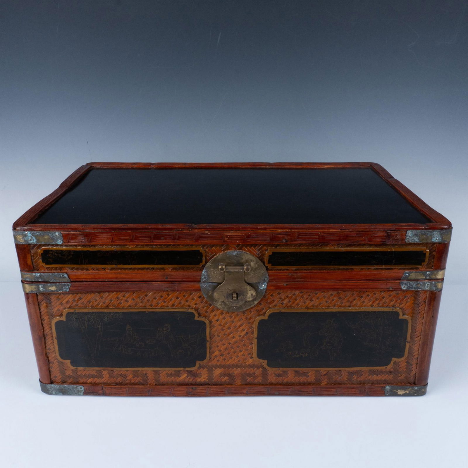 Maitland Smith Wood and Wicker Chest (1 of 8)