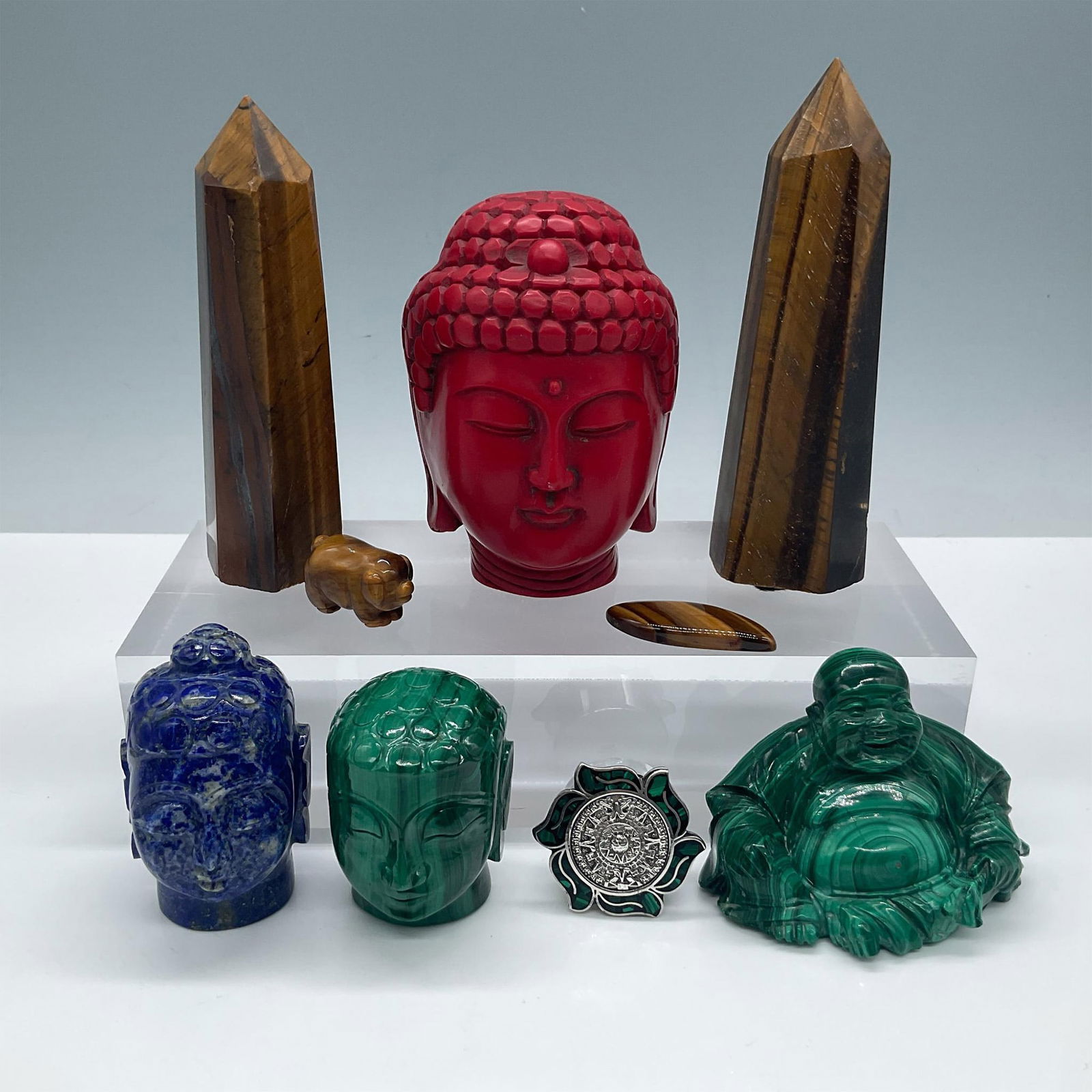 10pc Assorted Carved Precious Stones & Sterling Silver Box (1 of 3)