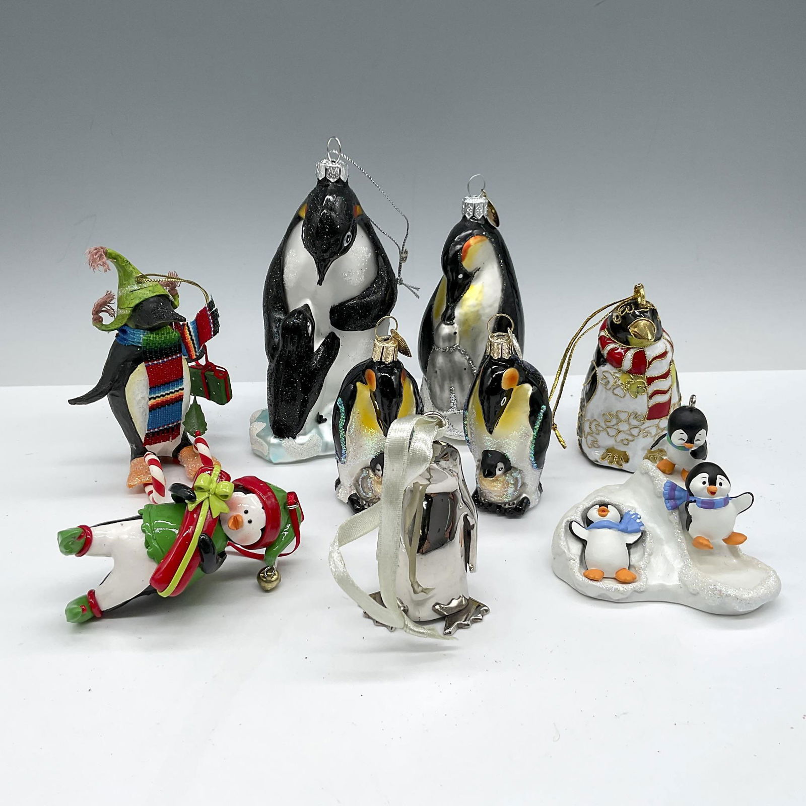 9pc Vintage Metal, Enameled & Glass Penguin Ornaments (1 of 2)