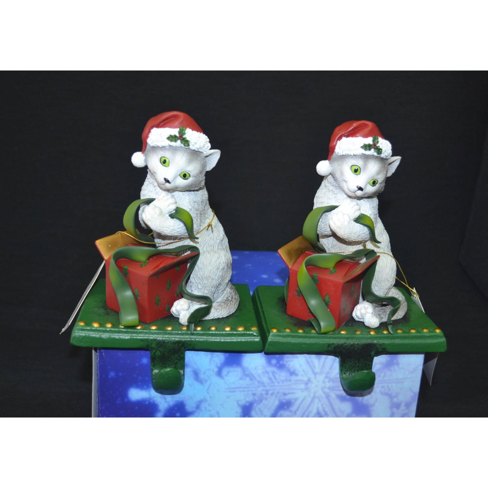 2Pc RNR Truffles The Cat Stocking Holders: RNR Gifts presents Truffles The Cat Stocking Holders, hand created, hand painted featuring an adorable Cat Holiday Stocking Holder, 2 Pcs. One for each side of the mantle. Design Number: 17007. Great 