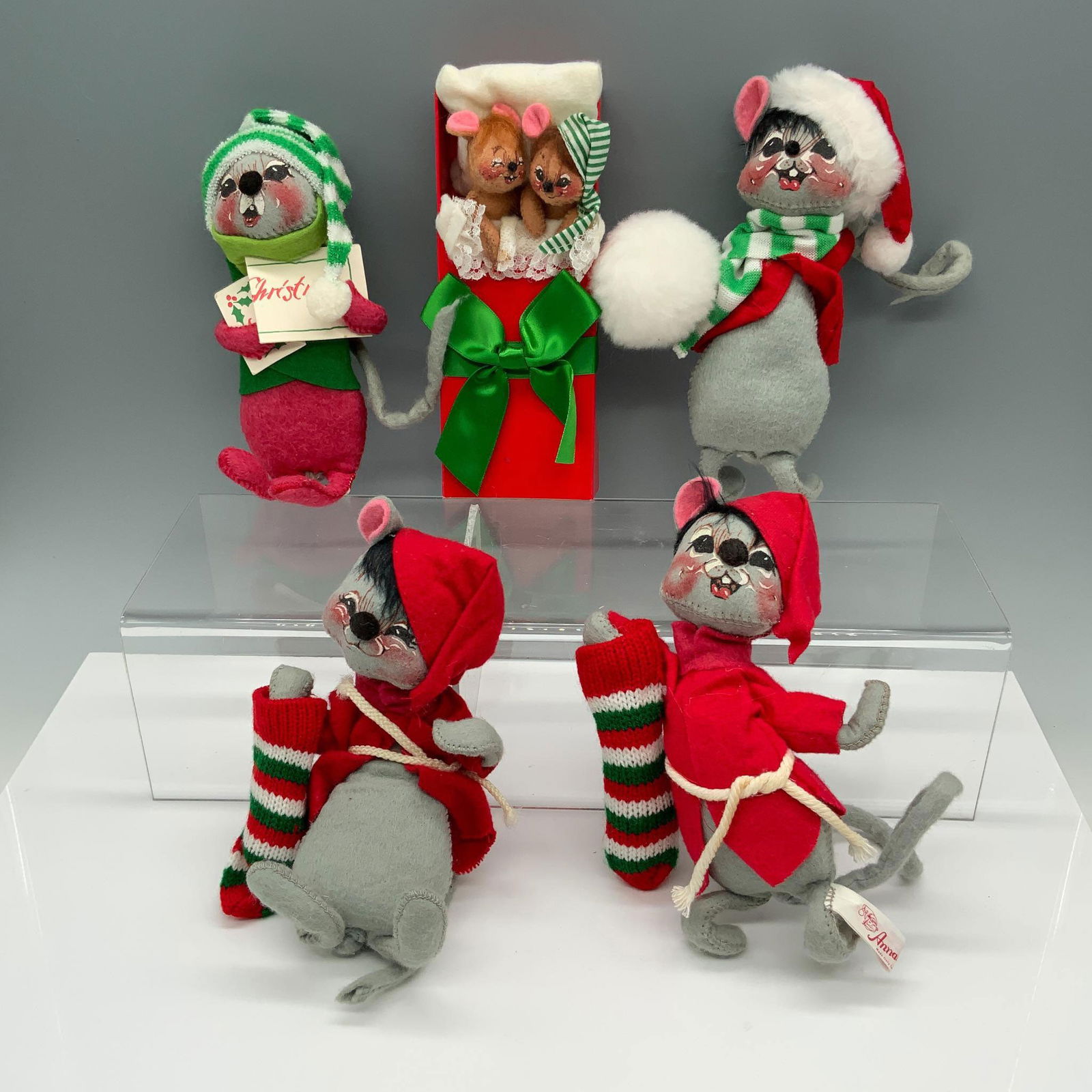 5pc Annalee Christmas Mice with Striped Clothing Figures (1 of 5)