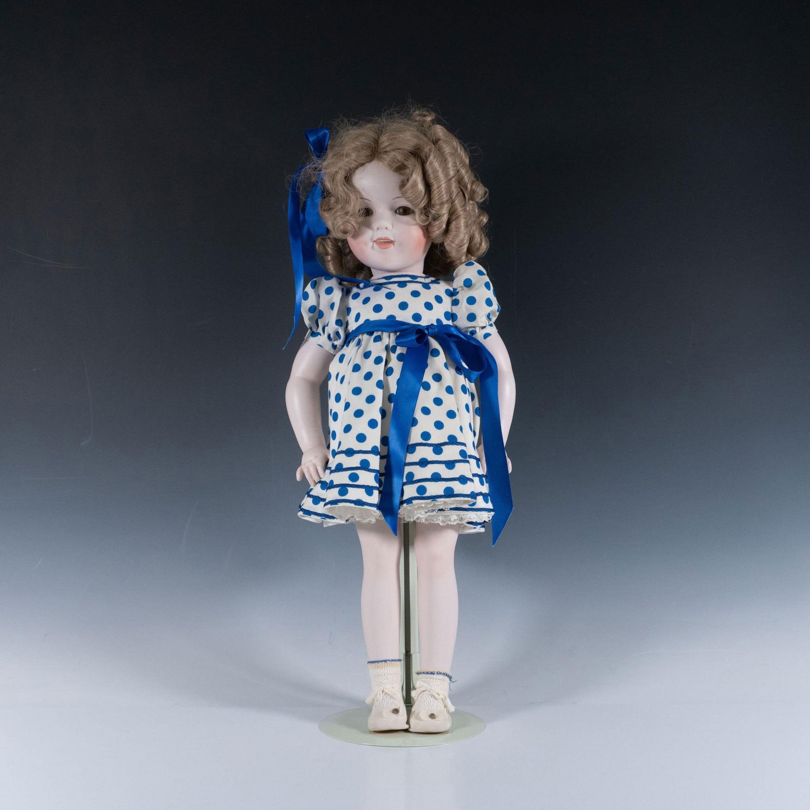 Shirley Temple Porcelain Doll with Blue Bows (1 of 3)