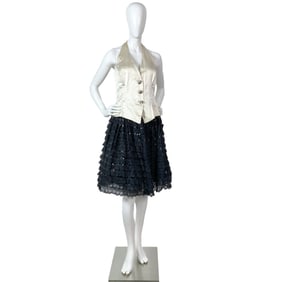 2 pcs Escada Silk Halter Vest & Black sequins Evening Skirt