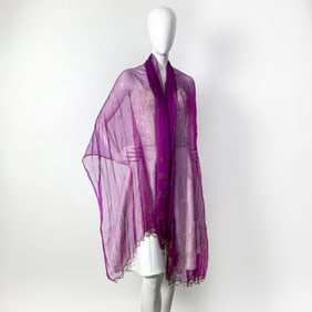 Magenta and Gold Chiffon Beaded Fringe Wrap