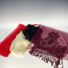 4pc Elegant Mesh Scarves and Beaded Fringe Wrap