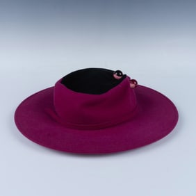 Frank Olive Bold Pink Felt Hat w/ Hat Pin, Size Small